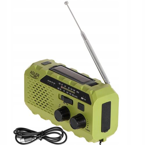 Radio przenośne solarne korbka dynamo latarka USB SOS alarm ADLER na Arena.pl