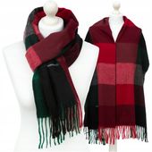 Duży Piękny Ciepły Szal Szalik Kaszmirowy w Kratkę Kaszmir Zimowy