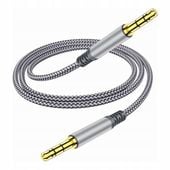 Kabel Aux audio 3.5 mm w oplocie nylonowym 2 m, męski do męskiego szary