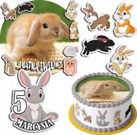 ZESTAW OPŁATEK NA TORT 20CM + 17 POSTACI - KRÓLIK + IMIĘ 15CM 18CM