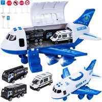 Samolot Interaktywny + Pojazdy Policyjne Otwierany z Dźwiękiem i Światłem