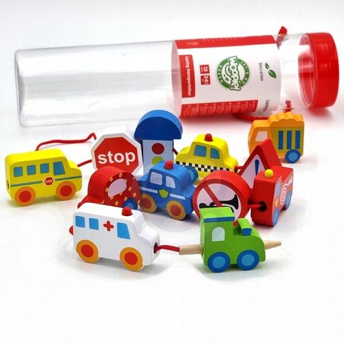 Drewniane Klocki do Nawlekania Pojazdy auta 13 el. na Arena.pl