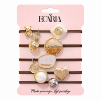 zestaw frotek gumek 5w1 na plakietce, brązowe z kamieniami, złote serce