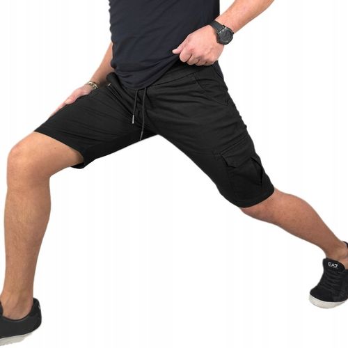 SPODENKI męskie JEANSOWE BOJÓWKI krótkie spodnie PAS z GUMKĄ Czarne r. L na Arena.pl