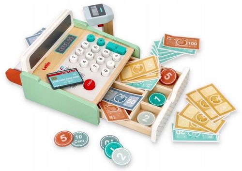 Drewniana kasa fiskalna ze skanerem Do przedszkola Do sklepu Dla dziecka na Arena.pl