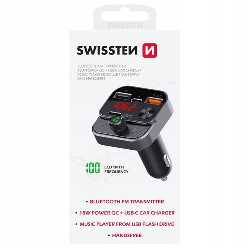 SWISSTEN Transmiter FM Bluetooth USB-A na PENDRIVE SZYBKA ŁADOWARKA USB-C na Arena.pl