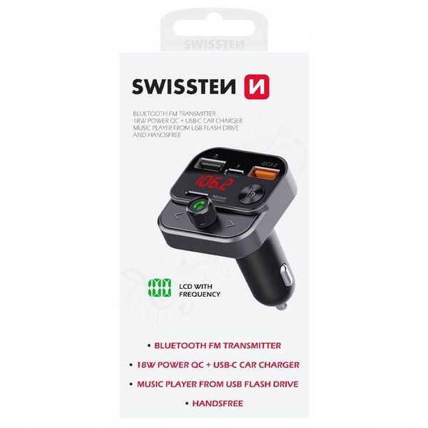 SWISSTEN Transmiter FM Bluetooth USB-A na PENDRIVE SZYBKA ŁADOWARKA USB-C zdjęcie 2