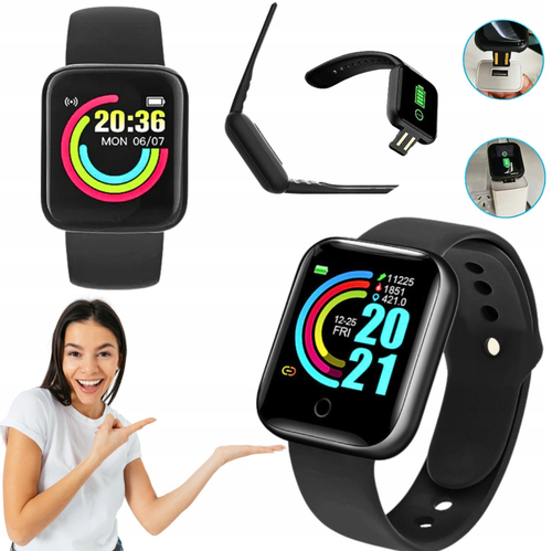 QIKtech Smartwatch KROKOMIERZ TĘTNO ALERTY Bluetooth Polskie Menu (czarny) na Arena.pl