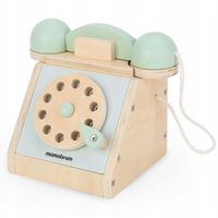 Drewniany retro telefon dla dzieci Mamabrum 14 cm x 12 cm odcienie zieleni