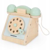 Drewniany retro telefon dla dzieci Mamabrum 14 cm x 12 cm odcienie zieleni