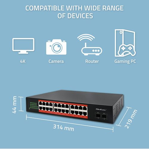 Qoltec SWITCH Gigabit Ethernet PoE 24xRJ45 1000Mb/s na Arena.pl