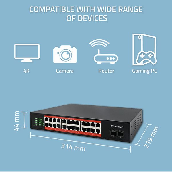Qoltec SWITCH Gigabit Ethernet PoE 24xRJ45 1000Mb/s zdjęcie 2