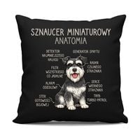 Sznaucer Miniaturowy - anatomia - czarna poduszka na prezent z pieskiem