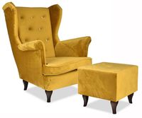 Fotel Uszak z pufką MIODOWY MUSZTARDOWY relax dom