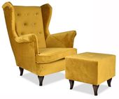 Fotel Uszak z pufką MIODOWY MUSZTARDOWY relax dom