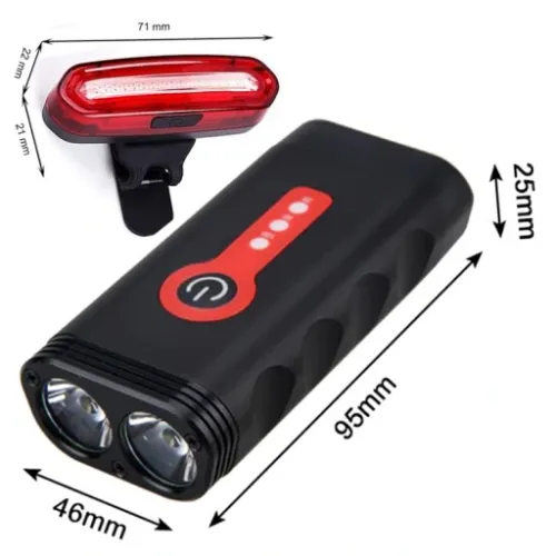 LAMPKA ROWEROWA LED PRZÓD 1600 LUMENÓW MOCNA + TYŁ na Arena.pl