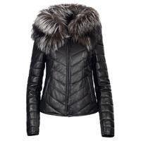 Bukowski Ocieplana kurtka skórzana damska z kapturem obszywanym lisem Rozmiar odzieży 5xl