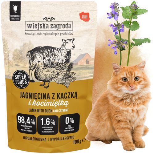 karma mokra dla kota jagnięcina z kaczką i kocimiętką 100g wiejska zagroda na Arena.pl