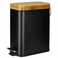 Kosz łazienkowy na śmieci prostokątny BLACK/WHITE 5L czarny z bambusem