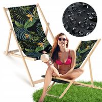 Leżak Drewniany AKWARELA NA CZARNYM Ogrodowy Plażowy Tarasowy Bukowy