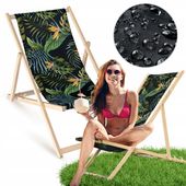 Leżak Drewniany AKWARELA NA CZARNYM Ogrodowy Plażowy Tarasowy Bukowy