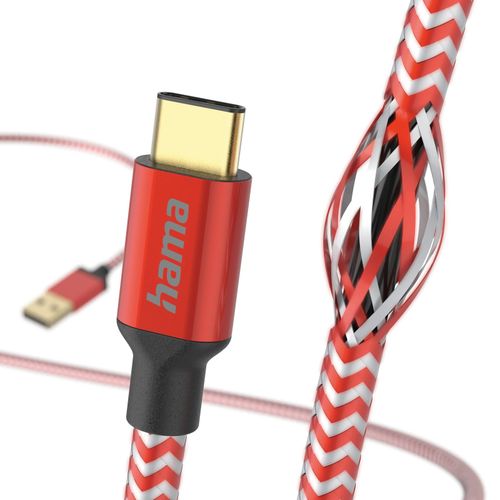 Kabel USB HAMA Ładujący/Data Reflected USB-C USB-A 1.5m Czerwony 201559 na Arena.pl