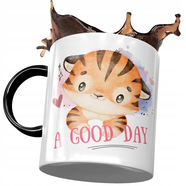 Kubek Czarny Z Tygryskiem Tygrysem Słodki Prezent Z Nadrukiem Ze Zdjęciem zdjęcie 1