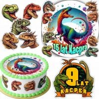 ZESTAW OPŁATEK NA TORT 20CM + 16 POSTACI - DINO DINOZAUR + IMIĘ 15CM 18CM
