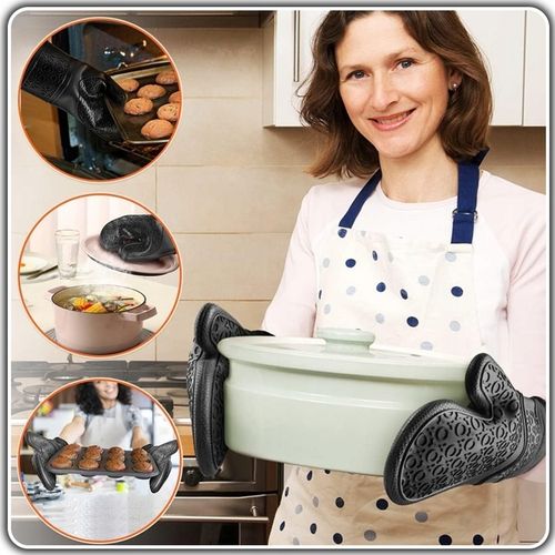 Rękawice KUCHENNE Silikonowe DO Piekarnika Kuchni ŻAROODPORNE 2szt Czarne na Arena.pl