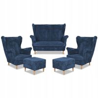 Zestaw wypoczynkowy uszak Bonito sofa fotele pufy Family Meble granatowy