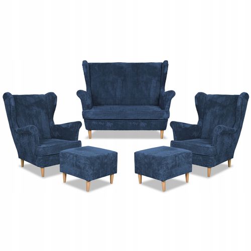 Zestaw wypoczynkowy uszak Bonito sofa fotele pufy Family Meble granatowy na Arena.pl