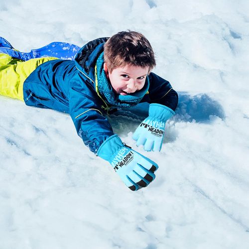 Rękawiczki Ortalionowe Ciepłe Grube Dla Chłopca Rękawice Narciarskie Błękit na Arena.pl