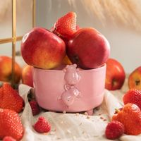 Różowa miseczka śniadaniowa ceramiczna z misiami - Rękodzieło - Lamabo