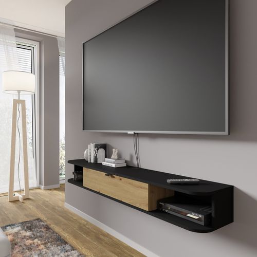 Szafka RTV ICARUS 156 pod telewizor wisząca obła czarny mat / dąb artisan na Arena.pl