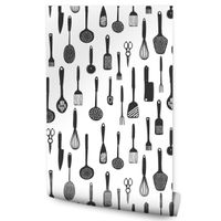 Tapeta Do Kuchni CZARNO-BIAŁE Przybory Nożyczki
