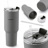 KUBEK TERMICZNY PRÓŻNIOWY ze Słomką SZARY DUŻY Konighoffer Davos 1200