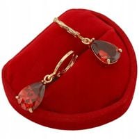 Złote kolczyki rubinowa łezka kropla eleganckie antyalergiczne pozłacane