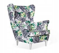 Fotel uszak ARI PRINT skandynawski Family Meble szaro zielony liście
