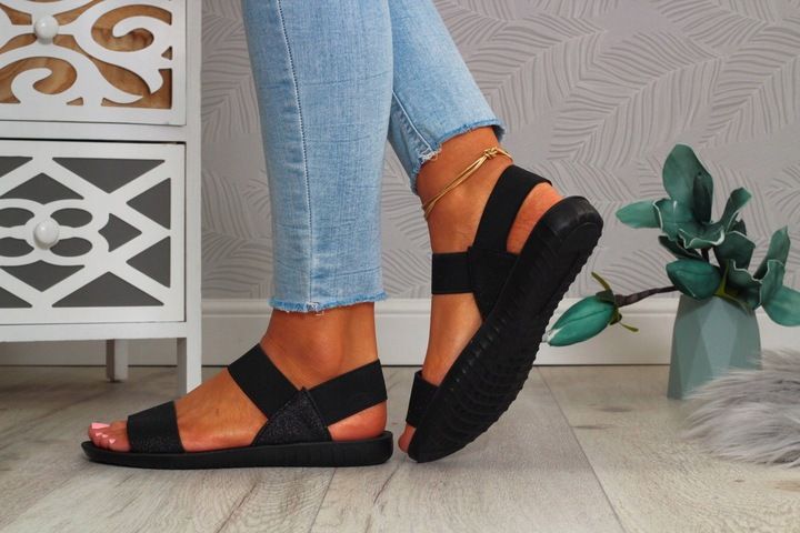 SANDAŁY DAMSKIE SPORTOWE NA GUMIE CZARNE NA LATO zdjęcie 5