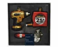 Zawieszki choinkowe WIERTARKA MŁOTEK METRÓWKA zestaw 3szt 12cm