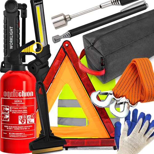 Gaśnica Kamizelka Trójkąt Latarka Chwytak Magnes Linka Torba Rękawiczki na Arena.pl