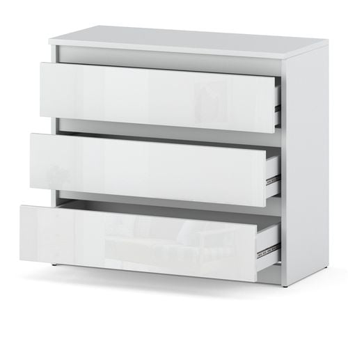 Komoda Nowoczesna 3 Szuflady Pojemna Szafka Salon Sypialnia Biały Połysk na Arena.pl
