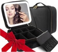 KOSMETYCZKA Z LUSTERKIEM LED PODRÓŻNA SKÓRZANY NA PREZENT KUFEREK