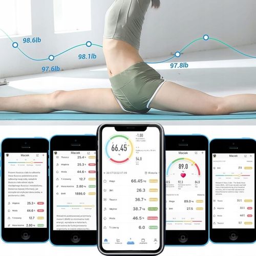 WAGA ŁAZIENKOWA ANALITYCZNA SLIM 180KG SMART+ 31w1 ANDROID iOS + CENTYMETR na Arena.pl