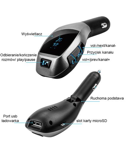 Transmiter Bluetooth FM LCD AD2P MP3 microSD USB X na Arena.pl