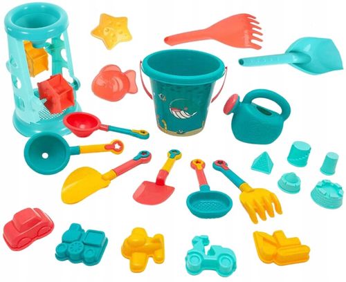 ZABAWKI DO PIASKU NA PLAŻE FOREMKI WIADERKO ŁOPATKA KONEWKA ZESTAW XXL na Arena.pl