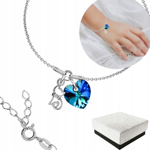 Srebrna Bransoletka dla Dziewczynki Kotek Kot Serce Srebro 925 na Arena.pl