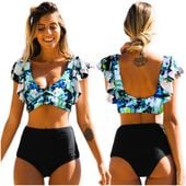 Strój kąpielowy XL dwuczęściowy kostium boho damski modelujący czarny