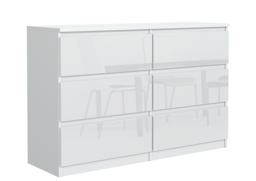 BIAŁA KOMODA 140CM 6 SZUFLAD FRONTY POŁYSK na Arena.pl