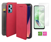 Etui z klapką do XIAOMI REDMI NOTE 12 5G pokrowiec czerwony +szkło na ekran